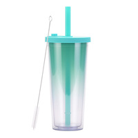 Gobelets isothermes classiques transparents de haute qualité de 24 oz, à double paroi, en plastique PP, avec pailles, pour café et eau