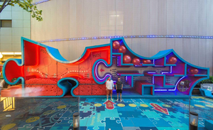 Khu vực chơi tương tác tác tác phẩm điêu khắc chống động đất Hiện Đại Màu Đỏ màu xanh câu đố hình thép không gỉ tay giả mạo - Product Image 4