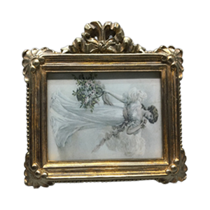 Vintage 7x5 Inch Handmade Letterpress Printed Horizontal Resin <strong>Photo</strong> <strong>Frame</strong> in Gold Black White for Tabletop or Wall Mount - Product Image 1