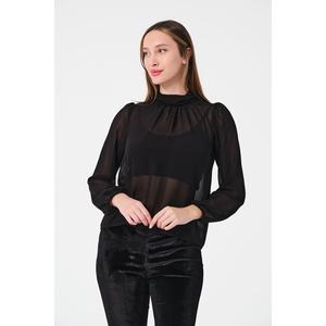 Blusa con colletto in Chiffon nero Design regalo taglie forti Hijab Eid