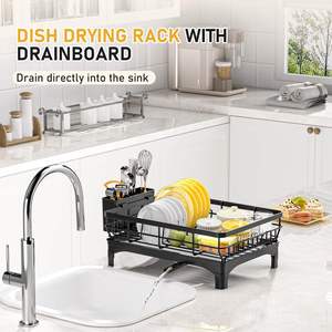 Escurridor de Platos de Hierro Resistente al Óxido para Encimera con Bandeja de Drenaje y Soporte para Cubiertos para Platos y Tazones de Cocina - Product Image 4