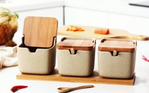 Bol à sucre en céramique de style <span class=keywords><strong>japonais</strong></span> minimaliste moderne avec cuillère et couvercle en bambou, bol à sel pour assaisonnement, vaisselle de cuisine élégante, pain - Product Image 5