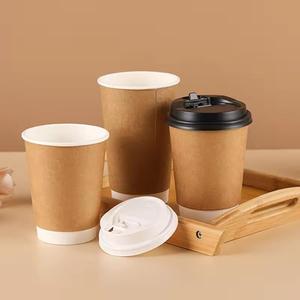 Vente en gros de gobelets à café à double paroi écologiques jetables avec logo imprimé, best-sellers, avec couvercles - Product Image 3