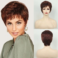 Perruques courtes bouclées pour femmes, perruques tressées avec frange, perruques synthétiques pour tous les jours, perruque courte bouclée rouge-brun moelleuse