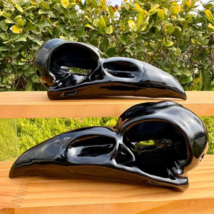 Calaveras de Cuervo Talladas a Mano en Obsidiana Natural, Decoración de Cristal Reiki, Decoración para el Hogar, Tallado en Sombra - Product Image 3