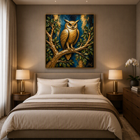 Peinture à l'huile personnalisée 3D texturée de hibou doré sur toile, art mural de hibou en impasto métallique