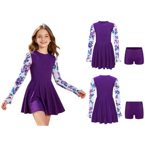 Traje de Baño de 2 Piezas para Niñas, Diseño Deportivo, Vestido Estampado y Pantalones Cortos para Piscina, Playa y Gimnasia - Product Image 5