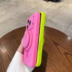 Fashion Color Blocking Liquid Silicone Magnetic <b>Phone</b> Case for iPhone 17 16 Pro Max With Telescopic Stand Shockproof Cover - Product Image 6