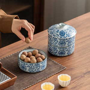 Traditional Chinese Style Blue &amp; White Porcelain Fruit Veggie &amp; <strong>Condiment</strong> Nut Caddy with Lid Snacks Organiser for Household Use - Product Image 6