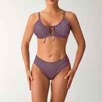 Bikini micro à deux pièces à taille haute en vichy pour femmes, tendance plage 2025, sexy, fabricant de maillots de bain personnalisés