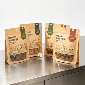 Sachet alimentaire pour animaux de compagnie en papier kraft imprimé numériquement, faible MOQ, avec fenêtre transparente, fermeture éclair à huit côtés, pour friandises pour chats et chiens - Product Image 1