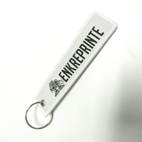 Porte-clés en polyester blanc brodé, étiquette tissée personnalisée, vente en gros, logo brodé sur mesure pour compagnies aériennes