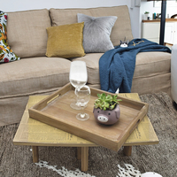 Plateau de service en bois rustique et pas cher, table basse, ottoman, plateau à nourriture, décoration, poignée, salon, cuisine, fête, décoration de la maison, fait à la main