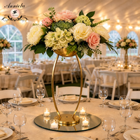 Support à fleurs en métal doré ANNIELU, centre de table de mariage, vase haut pour la décoration de table de réception d'événements et de fêtes