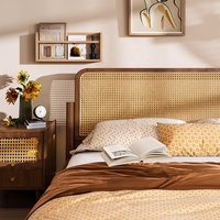 Base de Cama de Madera Maciza con Tapicería de Mimbre, Cabecera King Size, Muebles de Cama Zen al por Mayor para Dormitorio, Apartamento, Hogar