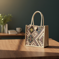 Nouveau style été 2026 : Sac tendance pour femme en toile de lin ethnique, sac à déjeuner portable avec fermeture éclair – Vente en gros pour fabricants