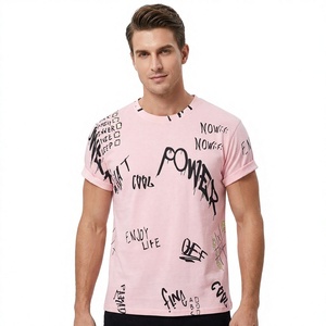 Men's <b>Pink</b> Short Sleeve T-Shirt With Letter Print O-Neck Casual Style Regular Fit Cotton Jersey Breathable Photo Print <b>Tshirts</b> - Product Image 1