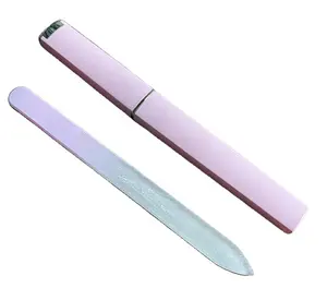 pink color glass nail file with plastic case packing