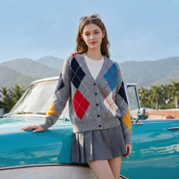 100% Kaschmir Argyle V-Ausschnitt Weicher Winter Casual Knopf-Cardigan für Damen im Old Money Stil