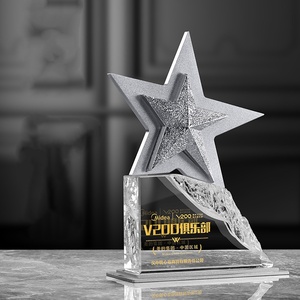 कस्टमाइज्ड प्रिंटिंग क्रिस्टल मेटल गोल्ड सिल्वर सिल्वर स्टार ट्रॉफी मेटल क्रिस्टल ट्रॉफी ब्लू रेड स्टार अवार्ड - Product Image 6