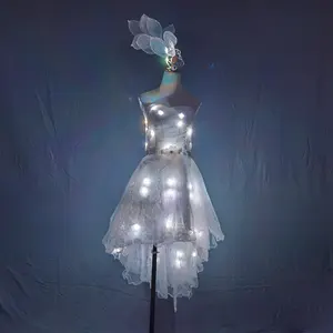 Full Color LED Lighting Tutu Skirt Sexy Micro Mini Skirts Night Club Lace Gown Trailing Skirt Court Dance Cosplay Ballet Costume