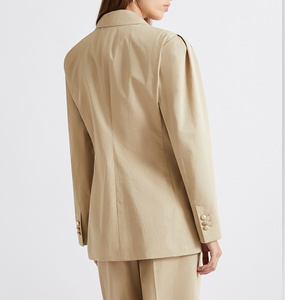 Elegante Blazer Beige de un Solo Botón para Mujer con Solapa con Muescas, Cierre de Cuatro Botones y Bolsillos con Solapa - Product Image 3