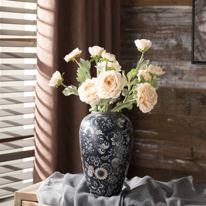 Jingdezhen Rétro Rustique Vase En Céramique Style Moderne Nouveau Pot De Poterie Chinoise pour Salon Arrangement De Fleurs Entrée Porcelaine - Product Image 1