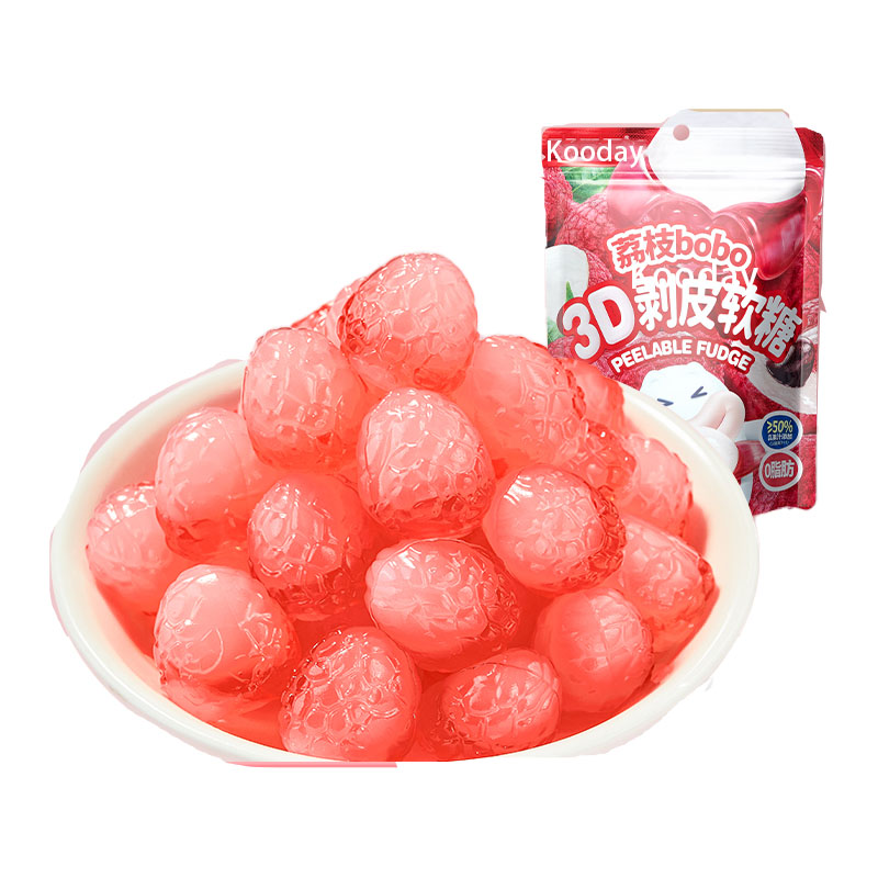 Заводские пользовательские 75 г фруктового сока жевательные ВИТАМИНЫ Kooday 3D Lychee ароматизатор очищенное фруктовое желе конфеты для похудения пакет упаковка