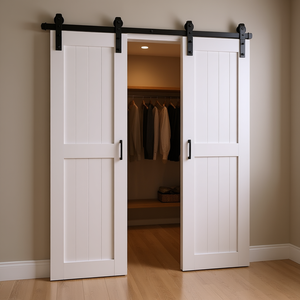 Porte de grange pliante en MDF 24 x 84 blanche, coulissante, avec quincaillerie en H, pour armoire intérieure style ferme - Product Image 2