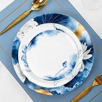 Service de table en porcelaine fine motif lotus YanJun – Assiettes, bols, cuillères – Compatible lave-vaisselle et micro-ondes – Idéal pour la maison
