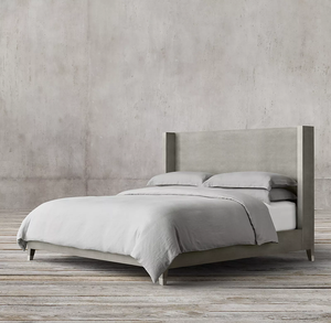 Lit en bois massif de style américain RH personnalisé Rhoohill, chambre à coucher moderne, cuir gaufré shagreen, fabrication artisanale, lit queen-size pour villa et hôtel - Product Image 6