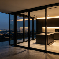 Pintu Geser Kaca Modern Rangka Tipis Khusus Baja Tahan Karat Kaca Ganda Tempered Isolasi Termal Interior Eksterior