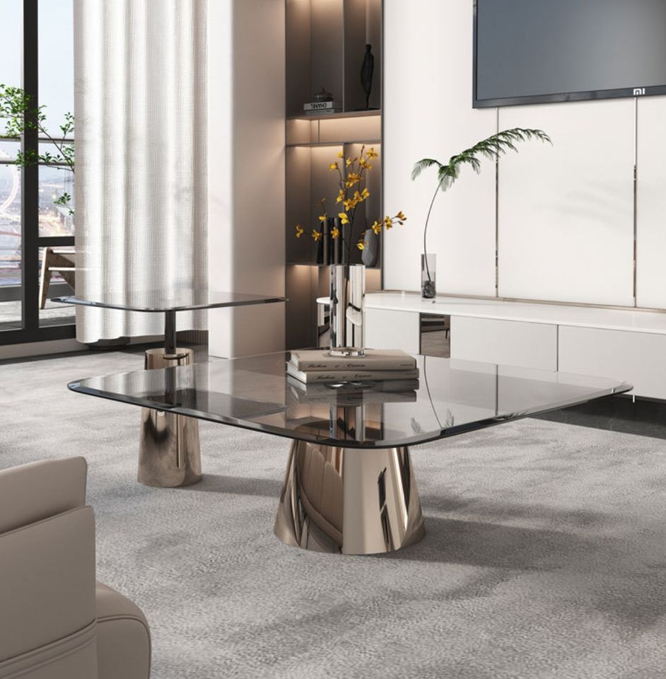 Luxury Glass Coffee Table Living Room Furniture Stainless Steel Base ...