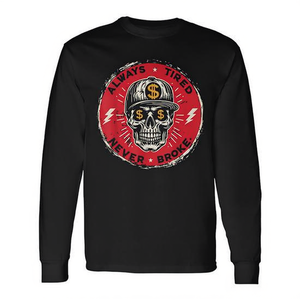 T-shirt à manches longues Always Tired Never Broke Skull, noir, col rond, pour hommes, avec motif graphique - Product Image 2