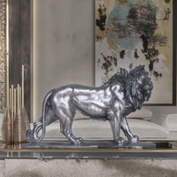Statues de lion en résine de 18 pouces grande sculpture animale en argent pour la décoration de la maison de jardin