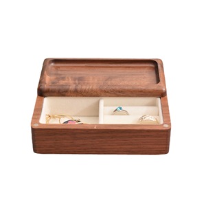 Solid Wood Jewelry Box Rectangle 13x7x3.7cm Walnut Simple Style Portable <b>Storage</b> For Earrings <b>Rings</b> Necklaces - Product Image 4