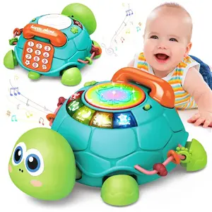 Zhorya Kids Toys 6-18 Months Musical Turtle Crawling Baby telephone Toys with Light Sound Infant Toddler Gifts