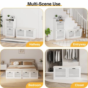 Puerta de entrada de estilo francés, impermeable, <span class=keywords><strong>cerrado</strong></span>, <span class=keywords><strong>banco</strong></span> para zapatos sentado, patio de juegos, estante de almacenamiento de zapatos de madera blanca, gabinete con 2 cajones abatibles - Product Image 3