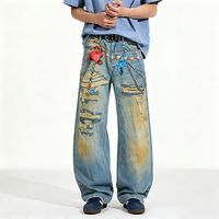 Jeans de Estilo Y2K con Cadena Digital Decorativa, Estampado y Diseño de Agujeros, de Alta Calidad