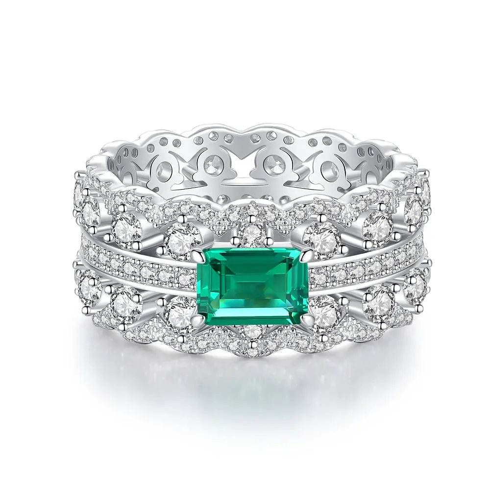 Nieuwe 5a Cz Zirkonia Ring Eeuwigheid Trouwringen Verloving Baguette Diamant S925 Sterling Zilver Stapelbare Ringen Voor Vrouwen