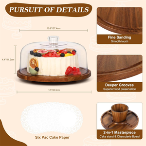 Handmade Round <strong>Wooden</strong> <strong>Cake</strong> Display <strong>Stand</strong> 12in Acacia Wood <strong>Cake</strong> Food Meet Plate for Party - Product Image 2