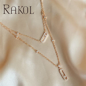 RAKOL b7247 moda lüks klip tasarım kolye uzun zincir kolye takı kadınlar yazılı kolye kolye - Product Image 5