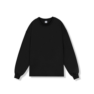 T-shirt en coton épais décontracté 280g pour hommes, col rond, coupe ample, motif imprimé, nouveau haut basique en tricot à manches longues - Product Image 4