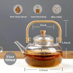 Nhà Máy bán hàng trực tiếp Tùy chỉnh cao thủy tinh borosilicate ấm trà với xử lý - Product Image 2