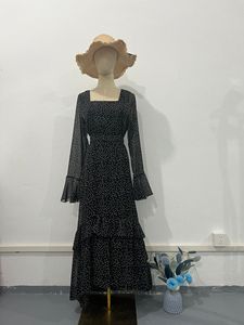 Robes longues décontractées et élégantes pour femmes, à col <span class=keywords><strong>carré</strong></span>, à pois, fluide, à manches longues cloche, à volants étagés, à ourlet asymétrique, pour la plage et les vacances - Product Image 6