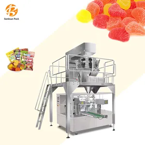 Automatic Rotary Stand Up Zipper Bag Vacuum Gummy Candy 4 Sides Sealing Sachet Packaging Machine