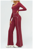 Ensemble de yoga bicolore contrastant à double bretelles en Spandex/Nylon haut de gamme, tenue d'entraînement 2 pièces pour femme, brossé et anti-transpiration