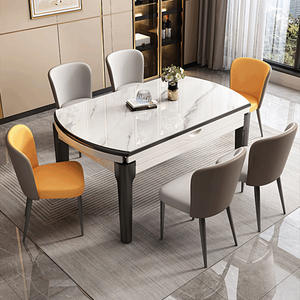 Table et chaises de salle à manger en bois massif et dalle de roche, style italien minimaliste, pour <span class=keywords><strong>restaurant</strong></span>, petit appartement, moderne, simple, luxe léger - Product Image 3