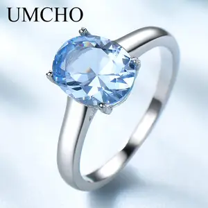 Good Price Oval Natural Sky Blue Topaz Stud Earrings Women Genuine 925 Sterling Silver Fine Jewelry Ring