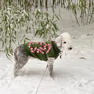 Pabrik menyesuaikan multiwarna katun murni Anjing natal Sweater desainer anjing Sweater hijau rajutan hewan peliharaan tongkat Natal